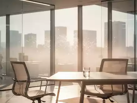 Ein heller, moderner Büroarbeitsplatz mit einem Glas Wasser bei starkem sommerlichem Lichteinfall. - Foto: über boerse-global.de