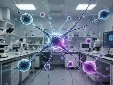 Abstrakte Darstellung neuronaler Netzwerke und synaptischer Verbindungen in einem modernen neurowissenschaftlichen Labor. - Foto: über boerse-global.de