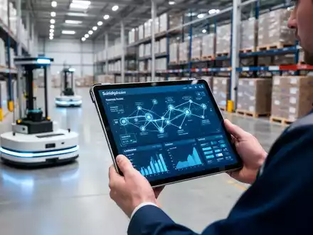 Ein Logistikmanager betrachtet digitale Lieferkettendaten auf einem Tablet in einem modernen Lagerhaus. - Foto: über boerse-global.de