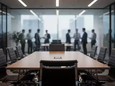Ein moderner, verschwommener Büro-Besprechungsraum als Symbol für Dialog am Arbeitsplatz und arbeitsmarktpolitische Debatten. - Foto: über boerse-global.de