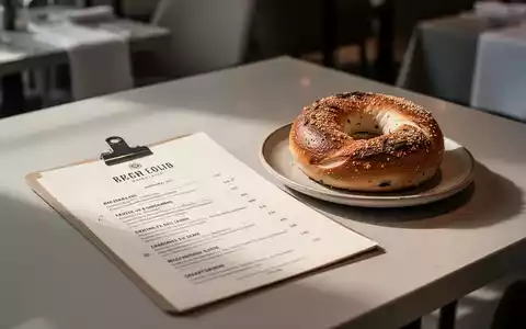 Ein Restauranttisch mit einer Speisekarte und einem Bagel, der die Spannung zwischen technischer KI-Darstellung und authentischer Kulinarik verdeutlicht. - Foto: über boerse-global.de