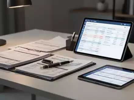 Ein moderner Schreibtisch mit geordneten Finanzunterlagen und einem Tablet, das Buchhaltungssoftware anzeigt. - Foto: über boerse-global.de