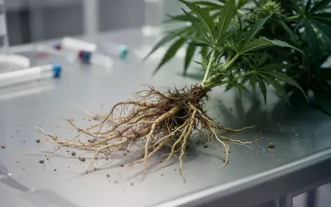 Nahaufnahme von freigelegten Hanfwurzeln auf einem Labortisch, die in der pharmazeutischen Forschung untersucht werden. - Foto: über boerse-global.de