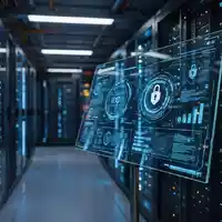 Modernes Rechenzentrum mit leuchtenden Server-LEDs und digitalem Sicherheits-Dashboard zur Cybersicherheit. - Foto: über boerse-global.de