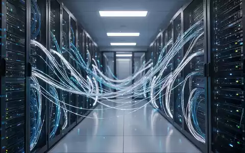 Moderne Serveranlage mit leuchtenden Glasfaserkabeln als Symbol für KI-Regulierung und Datensicherheit. - Foto: über boerse-global.de