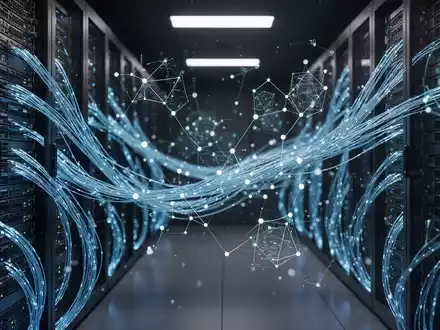 Abstrakte Datenvisualisierung und leuchtende Glasfaserkabel in einem modernen Serverraum als Symbol für KI-Technologie. - Foto: über boerse-global.de