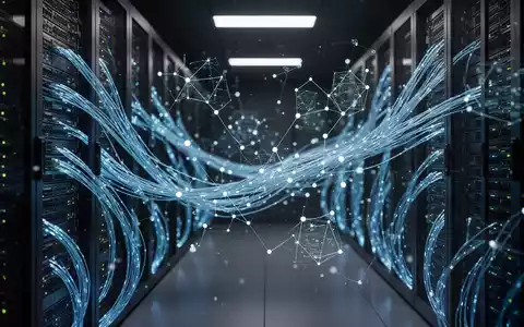 Abstrakte Datenvisualisierung und leuchtende Glasfaserkabel in einem modernen Serverraum als Symbol für KI-Technologie. - Foto: über boerse-global.de