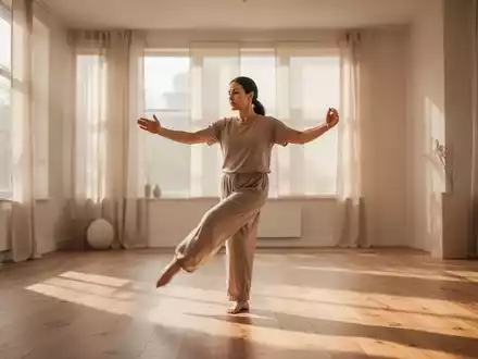 Eine Person praktiziert Qigong in einem hellen, ruhigen Raum mit natürlichem Licht. - Foto: über boerse-global.de