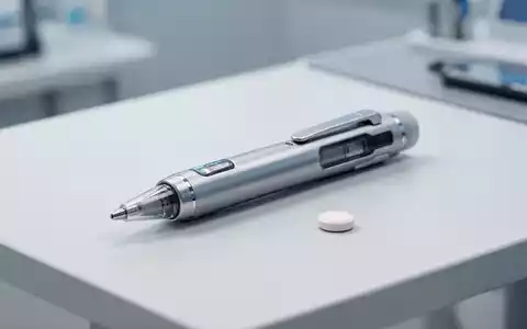 Ein moderner Injektions-Pen und eine Tablette auf einem sterilen, weißen medizinischen Untergrund. - Foto: über boerse-global.de
