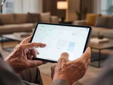 Ältere Person benutzt ein Tablet zur digitalen Unterstützung im Pflegealltag. - Foto: über boerse-global.de