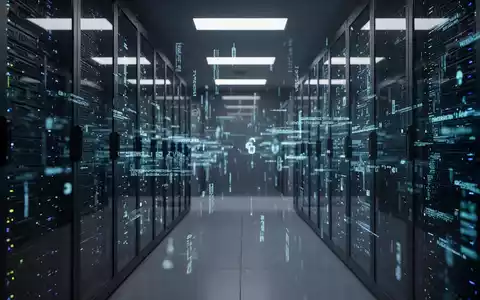 Abstrakte Darstellung einer Server-Umgebung mit digitalen Datenströmen als Symbol für Cybersicherheit und KI-Risiken. - Foto: über boerse-global.de