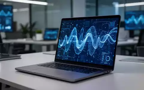 Ein moderner Laptop mit digitalen Datenvisualisierungen auf dem Bildschirm in einem professionellen Büro-Setting. - Foto: über boerse-global.de