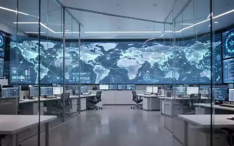 Modernes Regierungsoperationszentrum mit digitalen Datenschirmen für globale digitale Governance und Vernetzung. - Foto: über boerse-global.de