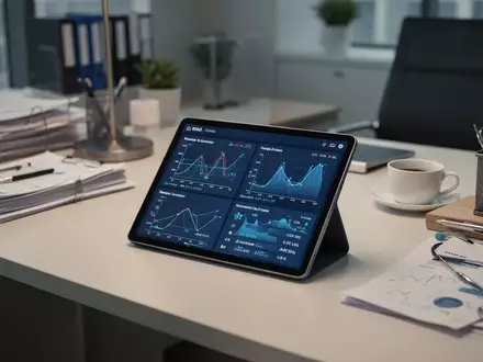A modern medical office desk featuring a tablet with financial data charts, representing the GKV reform and administrative burden. - Foto: über boerse-global.de