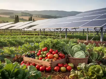 Moderne, nachhaltige Landwirtschaft mit Agri-Photovoltaik und frischen Produkten auf dem Feld. - Foto: über boerse-global.de
