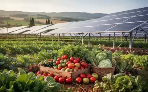 Moderne, nachhaltige Landwirtschaft mit Agri-Photovoltaik und frischen Produkten auf dem Feld. - Foto: über boerse-global.de