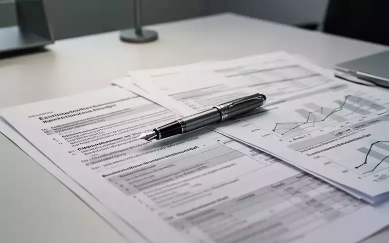 Ein moderner Schreibtisch mit Steuerdokumenten, Finanzdiagrammen und einem Füllfederhalter. - Foto: über boerse-global.de
