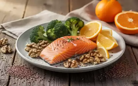 Gesunde Lebensmittel wie Lachs, Walnüsse, Brokkoli und Zitrusfrüchte als Ernährungsgrundlage für die Gelenkgesundheit. - Foto: über boerse-global.de