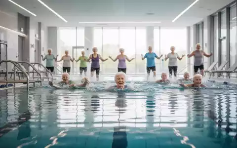 Senioren nehmen an einem Aquafitness-Kurs in einem modernen, barrierefreien Schwimmbad teil. - Foto: über boerse-global.de