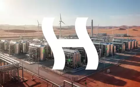 Industrielle Elektrolyseure in einer modernen Anlage in einer sonnigen Wüstenlandschaft als Symbol für grüne Wasserstoffenergie - Foto: über boerse-global.de