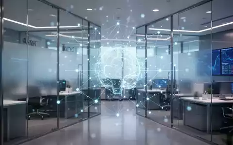 Modernes Bankbüro-Interieur mit digitalem KI-Netzwerk-Overlay, das die Integration von Technologie im Finanzwesen darstellt. - Foto: über boerse-global.de