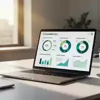 Ein moderner Büroarbeitsplatz mit einem Laptop, auf dem Datenvisualisierungen zur Nachhaltigkeitsberichterstattung zu sehen sind. - Foto: über boerse-global.de