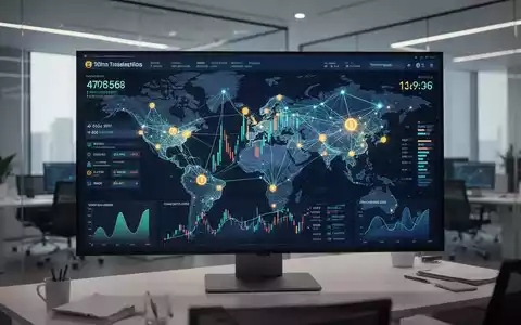 Ein digitales Finanz-Dashboard, das globale Blockchain-Transaktionsströme und grenzüberschreitende Zahlungsinfrastruktur darstellt. - Foto: über boerse-global.de