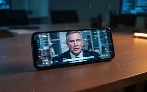 Ein Smartphone auf einem Schreibtisch zeigt ein manipuliertes Video, das für Online-Anlagebetrug verwendet wird. - Foto: über boerse-global.de