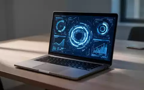 Ein moderner Laptop auf einem Schreibtisch mit einer abstrakten Visualisierung von Systemleistung auf dem Bildschirm. - Foto: über boerse-global.de