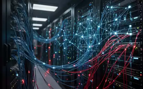 Digitales Konzeptbild eines Serverraums mit leuchtenden Datenkabeln als Symbol für Cyberspionage und Netzwerksicherheit. - Foto: über boerse-global.de