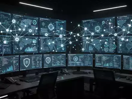 Modernes Kontrollzentrum für Cybersicherheit mit digitalen Datenvisualisierungen auf großen Bildschirmen. - Foto: über boerse-global.de
