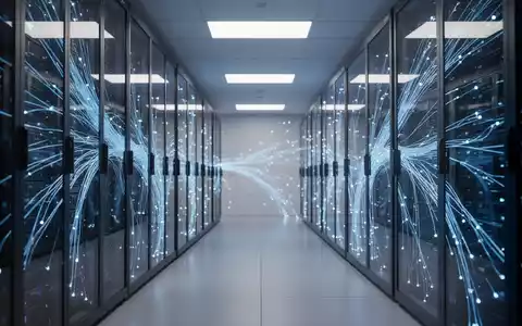 Moderner High-Tech-Serverraum mit leuchtend blauen Lichtern, die fortschrittliche KI-Entwicklung symbolisieren. - Foto: über boerse-global.de