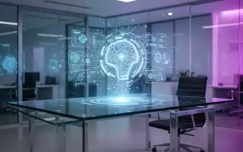 Leuchtende holografische Schnittstelle in einem modernen Büro, die die Integration von KI-Tools darstellt. - Foto: über boerse-global.de