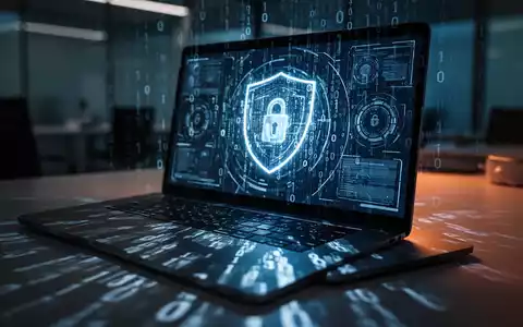 Ein beleuchteter Laptop in einem dunklen Büro, der die Bedrohung durch Cyberkriminalität und Phishing symbolisiert. - Foto: über boerse-global.de
