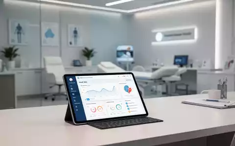 Ein Tablet mit einem digitalen Gesundheits-Dashboard auf einem Schreibtisch in einer modernen Arztpraxis. - Foto: über boerse-global.de