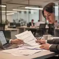 Eine Person betrachtet Dokumente an einem modernen Schreibtisch in einem Büro. - Foto: über boerse-global.de