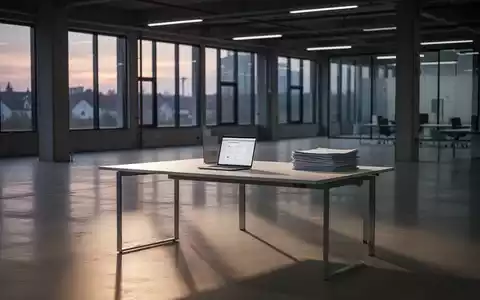 Ein leerer Büroarbeitsplatz in einer Industriehalle, der die angespannte Lage am Arbeitsmarkt in Baden-Württemberg symbolisiert. - Foto: über boerse-global.de