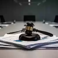 Ein Richterhammer liegt auf Finanzdokumenten in einem modernen Konferenzraum. - Foto: über boerse-global.de