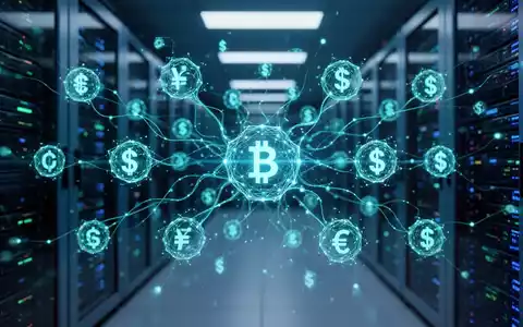 Abstrakte digitale Darstellung eines Finanznetzwerks mit leuchtenden Datenknoten für automatisierte Blockchain-Zahlungen. - Foto: über boerse-global.de