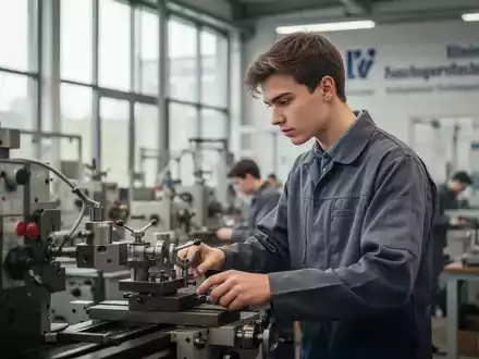 Ein junger Auszubildender in einer modernen Werkstatt, der an technischer Ausrüstung arbeitet, als Symbol für berufliche Bildung. - Foto: über boerse-global.de