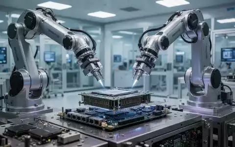 Moderne Fertigungsanlage für Industrieroboter mit präzisen Roboterarmen in einer hochtechnologischen Fabrikumgebung. - Foto: über boerse-global.de
