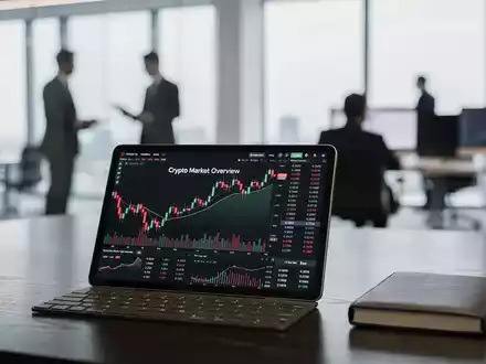 Digitale Finanzdiagramme auf einem Tablet, die einen leicht negativen Markttrend für Kryptowährungen symbolisieren. - Foto: über boerse-global.de