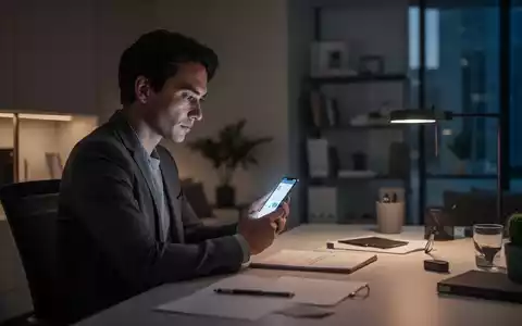 Eine Person sitzt in einem abgedunkelten Büro vor einem leuchtenden Smartphone, symbolisch für die psychologische Herausforderung durch digitale Mediennutzung. - Foto: über boerse-global.de