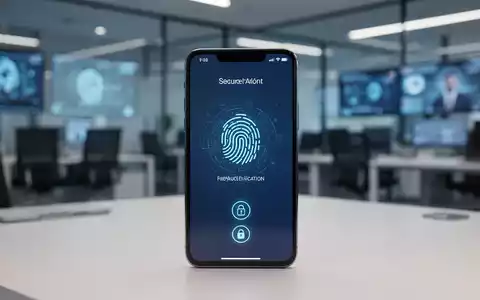 Ein modernes Smartphone zeigt eine sichere biometrische Authentifizierungsoberfläche in einer professionellen Büroumgebung. - Foto: über boerse-global.de