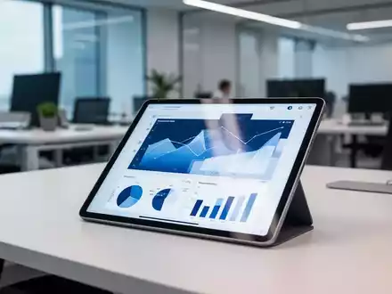 Ein modernes Büro mit einem Tablet, das Datenvisualisierungen für Nachhaltigkeitsberichte anzeigt. - Foto: über boerse-global.de