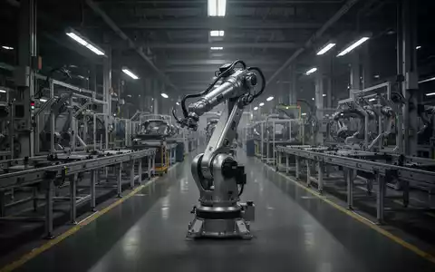 Leere Montagelinien und ein stillstehender Industrieroboter in einer modernen Automobilfabrik. - Foto: über boerse-global.de