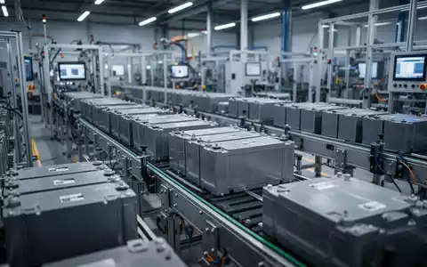 Moderne Produktionsanlage eines Batterieherstellers mit Fokus auf Fertigungsmaschinen in einer Industriehalle. - Foto: über boerse-global.de