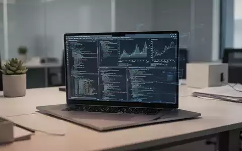 Moderner Arbeitsplatz mit einem Laptop, auf dem komplexe Datenanalysen und Programmcode für KI-Workflows zu sehen sind. - Foto: über boerse-global.de