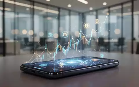 Ein Smartphone-Bildschirm mit abstrakten Finanzdaten-Visualisierungen und digitalen Zahlungssymbolen in einem modernen Büro. - Foto: über boerse-global.de