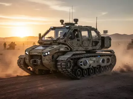 Geländegängiges autonomes Hybrid-Elektro-Versorgungsfahrzeug bei Militärtest in der Wüste. - Foto: über boerse-global.de